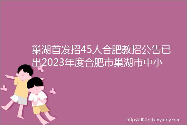 巢湖首发招45人合肥教招公告已出2023年度合肥市巢湖市中小学新任教师公开招聘公告